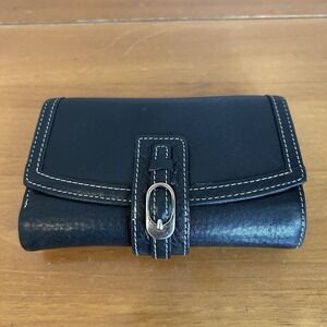 Omnia‎ Crystal Black Leather Trifold Wallet Snap Closure